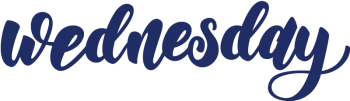 The word Wednesday in a fun blue script